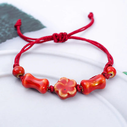 Handmade Ceramic Apple Bracelet - Adjustable Woven Cord with Cartoon Beads for Women - ZOOMNSTORE