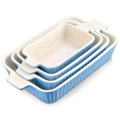 Ceramic Baking Dish Set - 4-Piece Oven Safe Plates for Lasagne Casserole and More 91112133 - ZOOMNSTORE