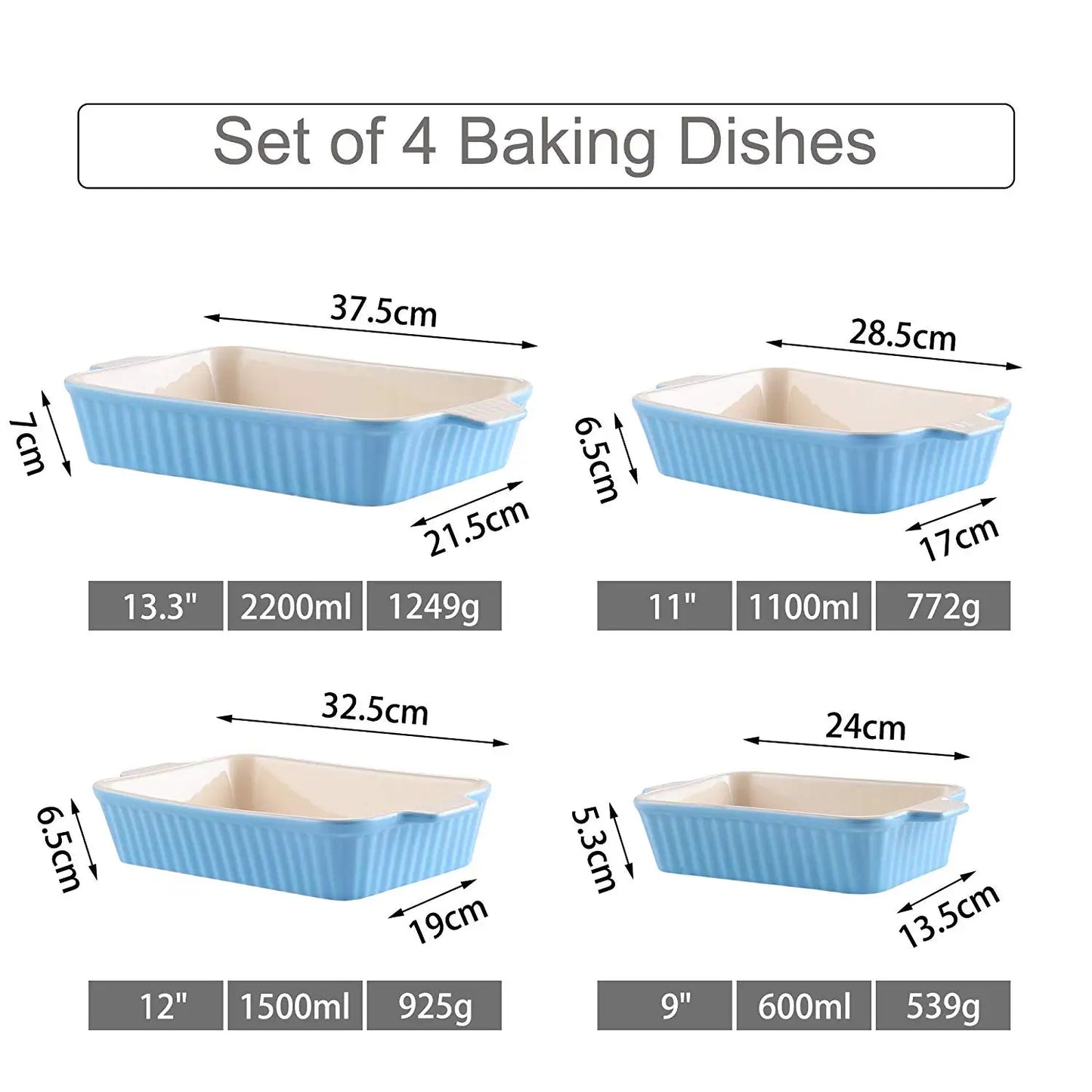 Ceramic Baking Dish Set - 4-Piece Oven Safe Plates for Lasagne Casserole and More 91112133 - ZOOMNSTORE