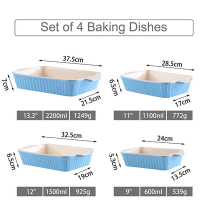 Ceramic Baking Dish Set - 4-Piece Oven Safe Plates for Lasagne Casserole and More 91112133 - ZOOMNSTORE