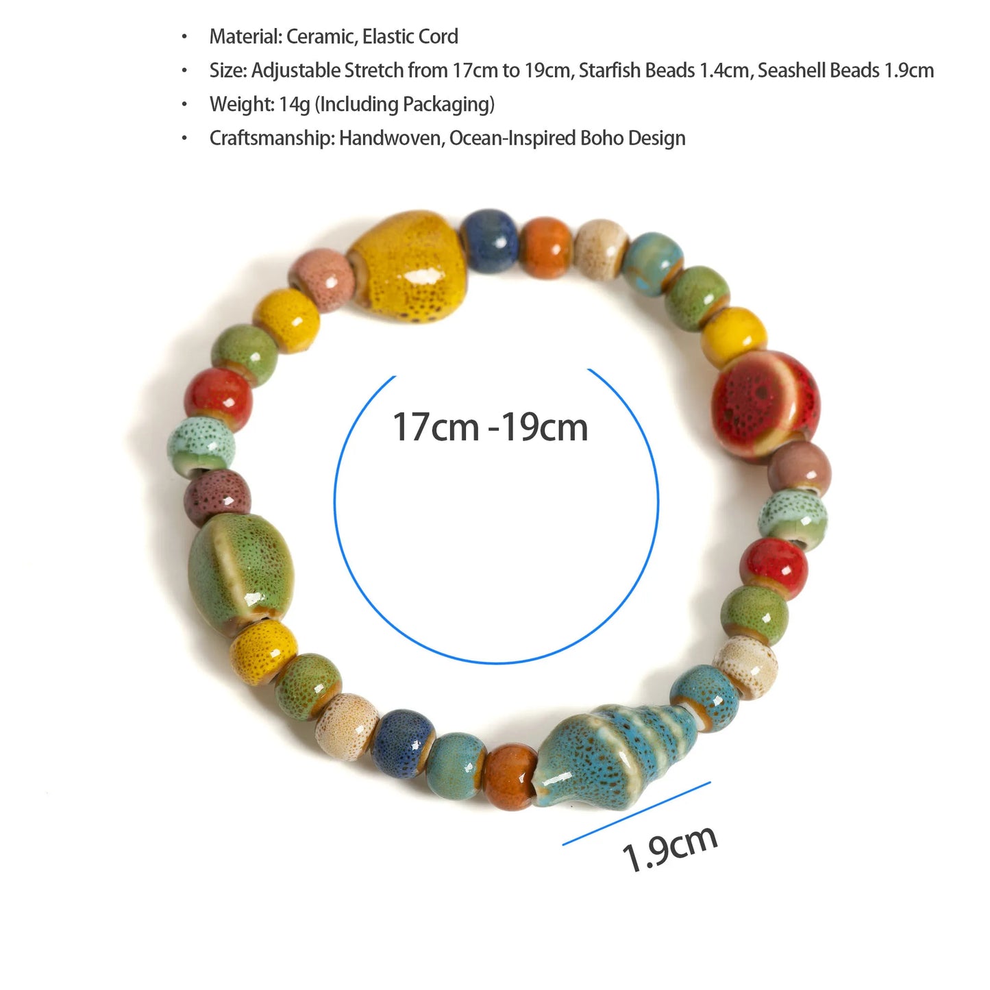 Colorful Starfish  Seashell Bracelet - Handmade Boho Beach Jewelry for Women  Teens - ZOOMNSTORE