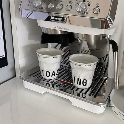 Ceramic Coffee Mug - 200ml White Porcelain Coffee Cup Nordic Style Wrinkle Texture - ZOOMNSTORE