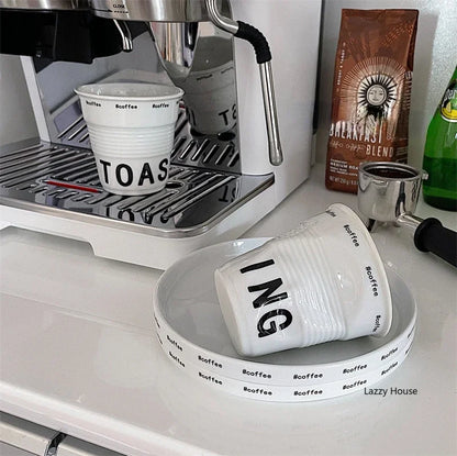 Ceramic Coffee Mug - 200ml White Porcelain Coffee Cup Nordic Style Wrinkle Texture - ZOOMNSTORE