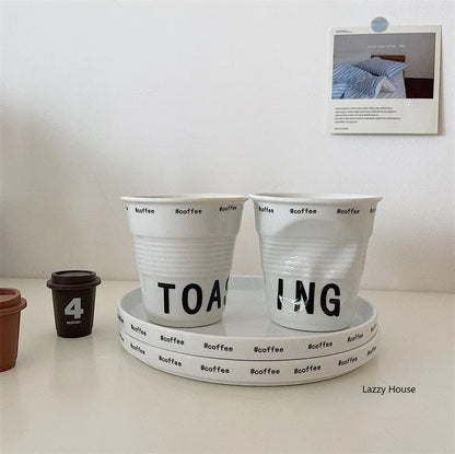 Ceramic Coffee Mug - 200ml White Porcelain Coffee Cup Nordic Style Wrinkle Texture - ZOOMNSTORE