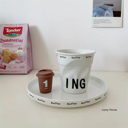 Ceramic Coffee Mug - 200ml White Porcelain Coffee Cup Nordic Style Wrinkle Texture - ZOOMNSTORE