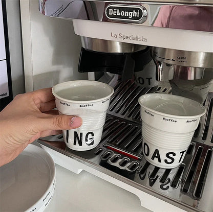 Ceramic Coffee Mug - 200ml White Porcelain Coffee Cup Nordic Style Wrinkle Texture - ZOOMNSTORE