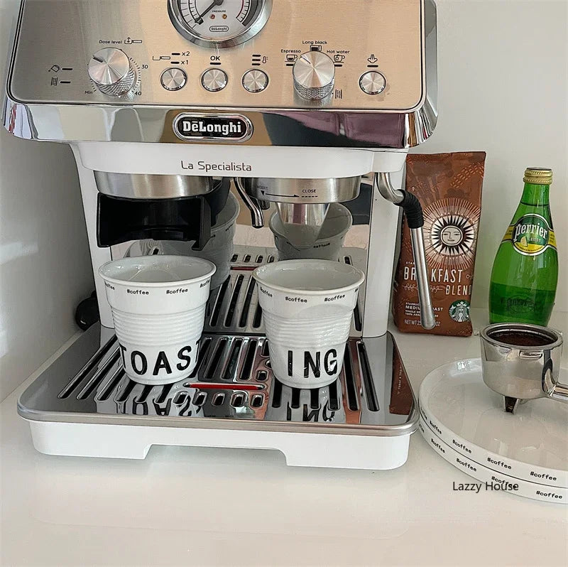 Ceramic Coffee Mug - 200ml White Porcelain Coffee Cup Nordic Style Wrinkle Texture - ZOOMNSTORE