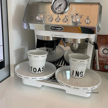 Ceramic Coffee Mug - 200ml White Porcelain Coffee Cup Nordic Style Wrinkle Texture - ZOOMNSTORE