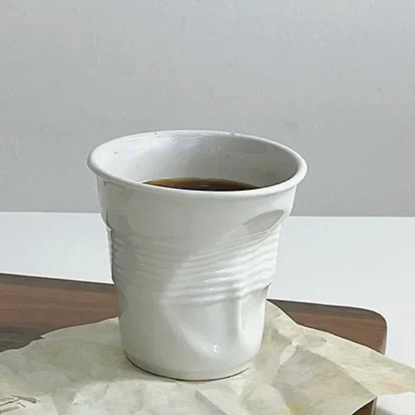 Ceramic Coffee Mug - 200ml White Porcelain Coffee Cup Nordic Style Wrinkle Texture - ZOOMNSTORE