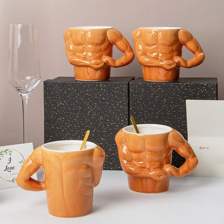 Ceramic Coffee Mug - Funny Muscle Design Cup | Eco Friendly Handgrip Cup - ZOOMNSTORE