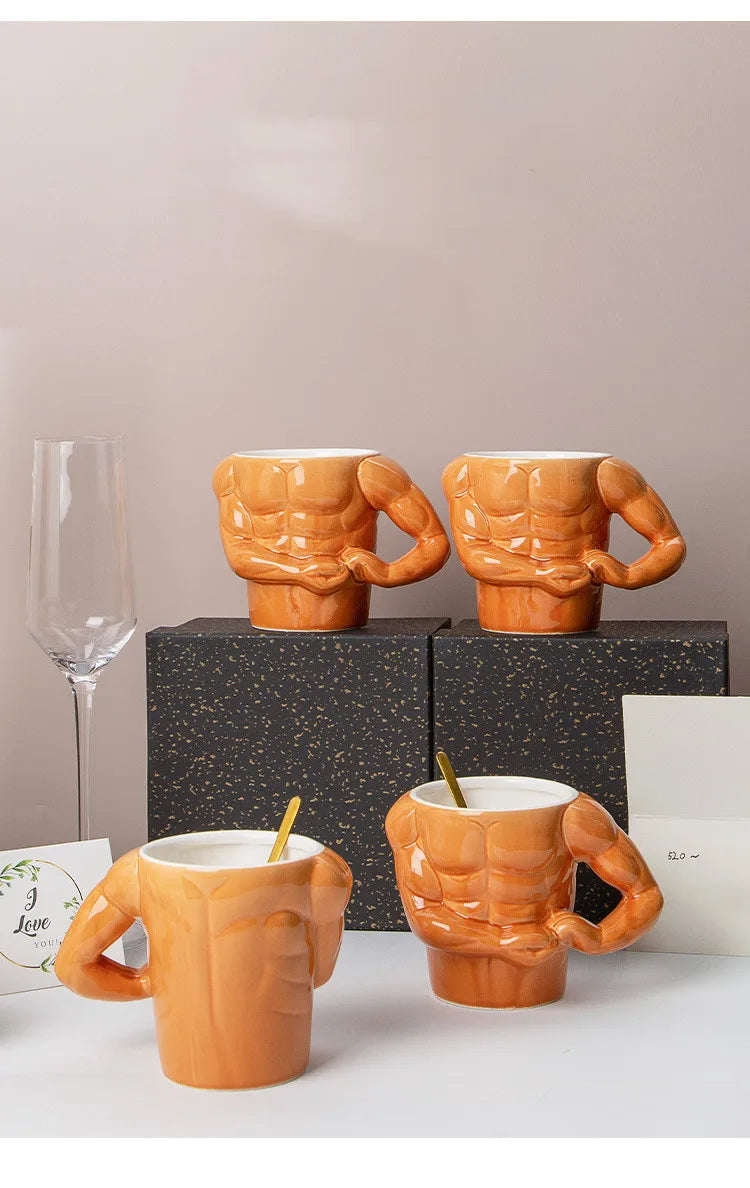 Ceramic Coffee Mug - Funny Muscle Design Cup | Eco Friendly Handgrip Cup - ZOOMNSTORE