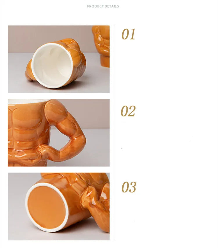 Ceramic Coffee Mug - Funny Muscle Design Cup | Eco Friendly Handgrip Cup - ZOOMNSTORE