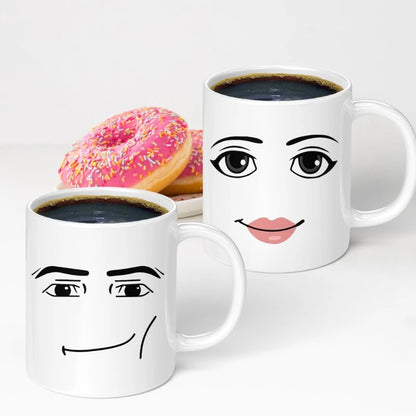 Ceramic Coffee Mug - Minimalist Porcelain Cup with Cute Woman Face Design - ZOOMNSTORE