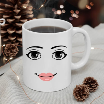 Ceramic Coffee Mug - Minimalist Porcelain Cup with Cute Woman Face Design - ZOOMNSTORE