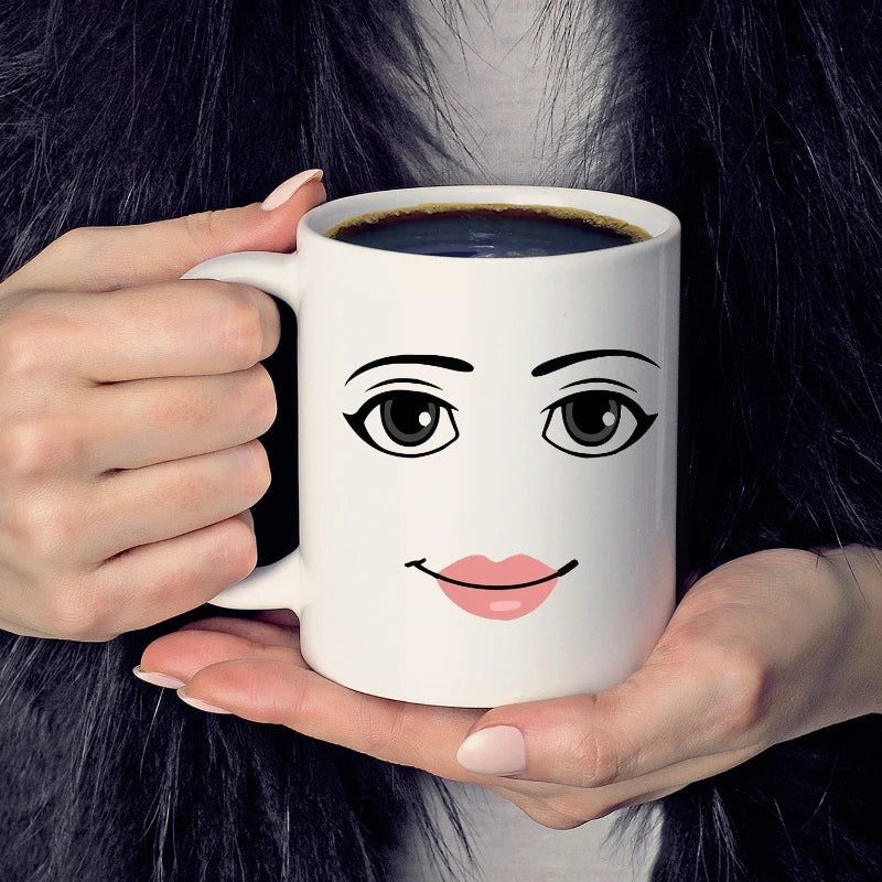 Ceramic Coffee Mug - Minimalist Porcelain Cup with Cute Woman Face Design - ZOOMNSTORE