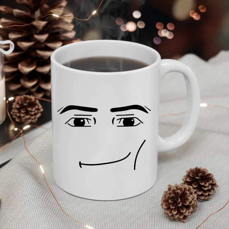 Ceramic Coffee Mug - Minimalist Porcelain Cup with Cute Woman Face Design - ZOOMNSTORE