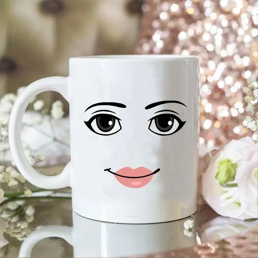 Ceramic Coffee Mug - Minimalist Porcelain Cup with Cute Woman Face Design - ZOOMNSTORE