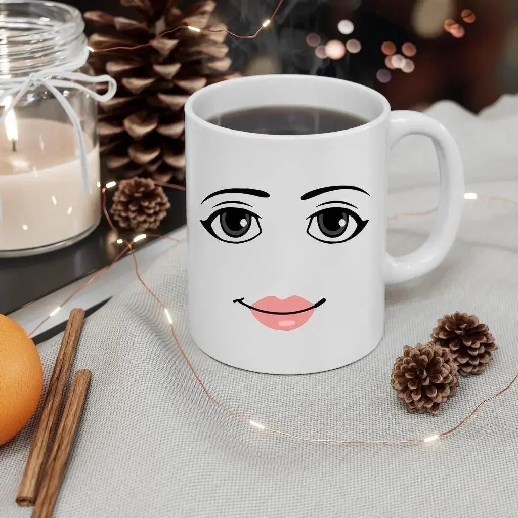 Ceramic Coffee Mug - Minimalist Porcelain Cup with Cute Woman Face Design - ZOOMNSTORE