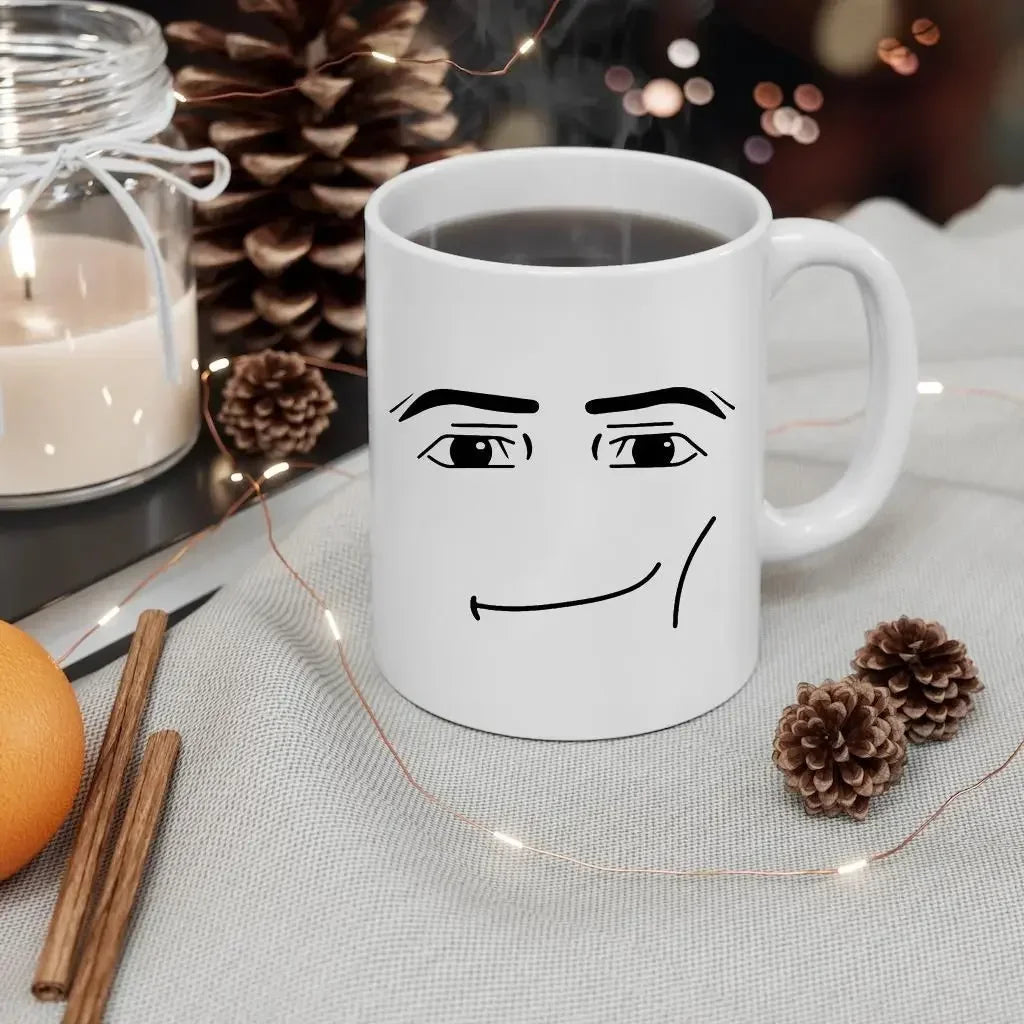 Ceramic Coffee Mug - Minimalist Porcelain Cup with Cute Woman Face Design - ZOOMNSTORE