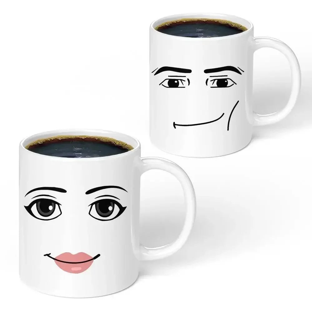 Ceramic Coffee Mug - Minimalist Porcelain Cup with Cute Woman Face Design - ZOOMNSTORE
