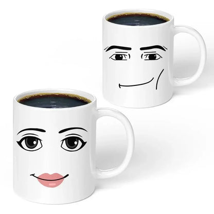 Ceramic Coffee Mug - Minimalist Porcelain Cup with Cute Woman Face Design - ZOOMNSTORE