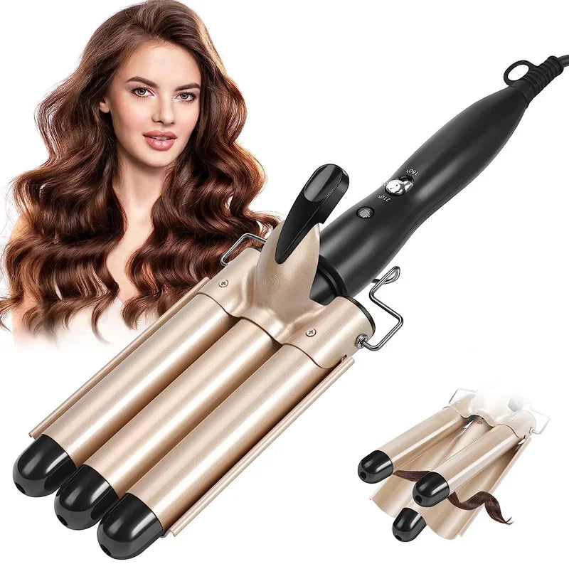 Ceramic Curling Iron - 1 Inch Triple Barrel Curler With LCD Temperature Display - ZOOMNSTORE