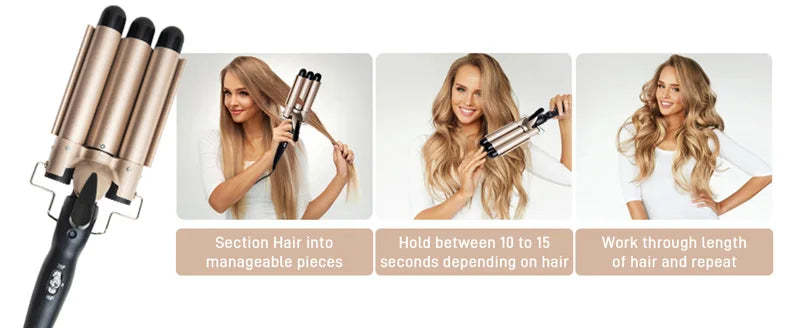 Ceramic Curling Iron - 1 Inch Triple Barrel Curler With LCD Temperature Display - ZOOMNSTORE