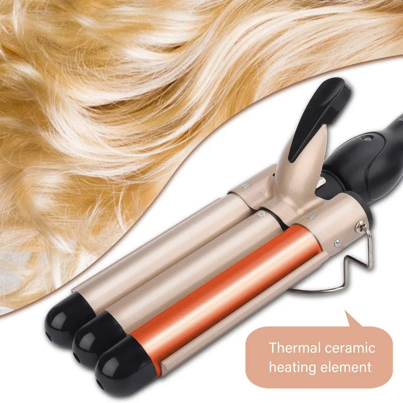 Ceramic Curling Iron - 1 Inch Triple Barrel Curler With LCD Temperature Display - ZOOMNSTORE