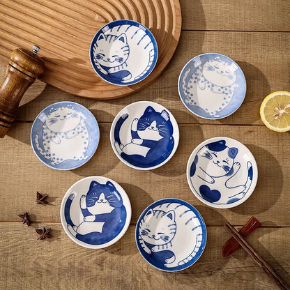 Japanese Lucky Cat Ceramic Sauce Dish - Mini 10cm Dessert Plate - ZOOMNSTORE