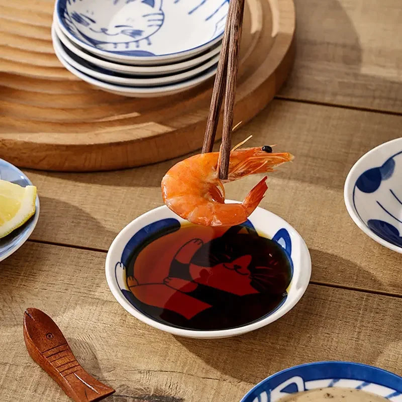 Japanese Lucky Cat Ceramic Sauce Dish - Mini 10cm Dessert Plate - ZOOMNSTORE