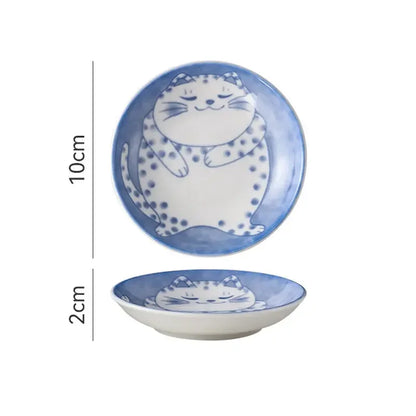 Japanese Lucky Cat Ceramic Sauce Dish - Mini 10cm Dessert Plate - ZOOMNSTORE