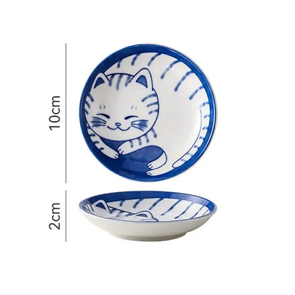 Japanese Lucky Cat Ceramic Sauce Dish - Mini 10cm Dessert Plate - ZOOMNSTORE