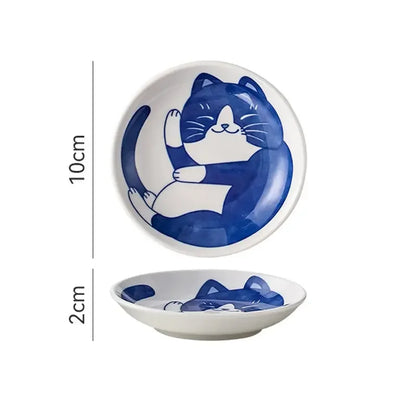 Japanese Lucky Cat Ceramic Sauce Dish - Mini 10cm Dessert Plate - ZOOMNSTORE