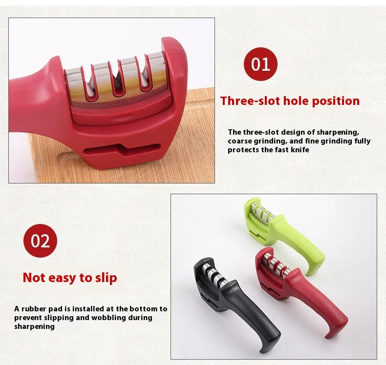 Three-Stage Ceramic Diamond Knife Sharpener - Handheld Kitchen Tool - ZOOMNSTORE