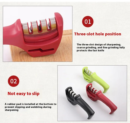 Three-Stage Ceramic Diamond Knife Sharpener - Handheld Kitchen Tool - ZOOMNSTORE