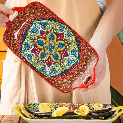 Bohemian Ceramic Fish Dish with Handle - 128-Inch Rectangular Tray Microwave  Oven Safe - ZOOMNSTORE
