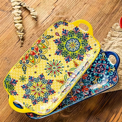 Bohemian Ceramic Fish Dish with Handle - 128-Inch Rectangular Tray Microwave  Oven Safe - ZOOMNSTORE