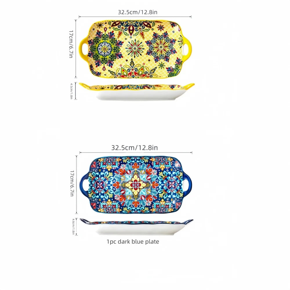 Bohemian Ceramic Fish Dish with Handle - 128-Inch Rectangular Tray Microwave  Oven Safe - ZOOMNSTORE