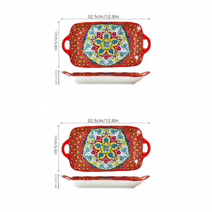 Bohemian Ceramic Fish Dish with Handle - 128-Inch Rectangular Tray Microwave  Oven Safe - ZOOMNSTORE
