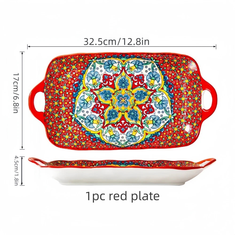 Bohemian Ceramic Fish Dish with Handle - 128-Inch Rectangular Tray Microwave  Oven Safe - ZOOMNSTORE