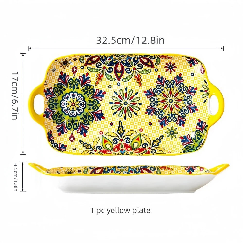 Bohemian Ceramic Fish Dish with Handle - 128-Inch Rectangular Tray Microwave  Oven Safe - ZOOMNSTORE