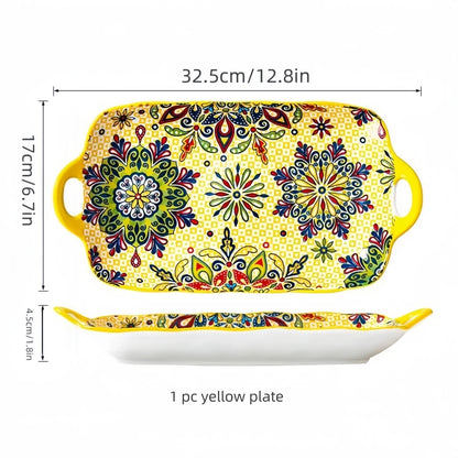 Bohemian Ceramic Fish Dish with Handle - 128-Inch Rectangular Tray Microwave  Oven Safe - ZOOMNSTORE