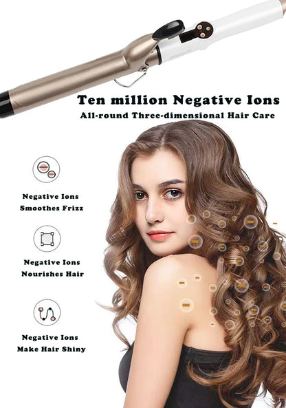 Ceramic Hair Curler - Electric Curling Iron With LCD Temperature Display & Tourmaline Barrel - ZOOMNSTORE