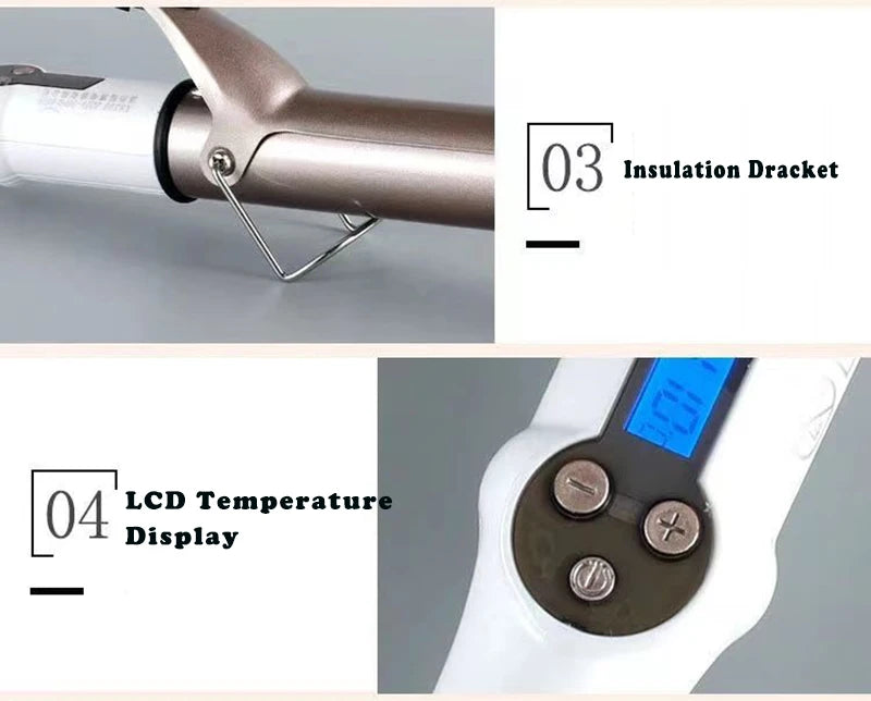 Ceramic Hair Curler - Electric Curling Iron With LCD Temperature Display & Tourmaline Barrel - ZOOMNSTORE