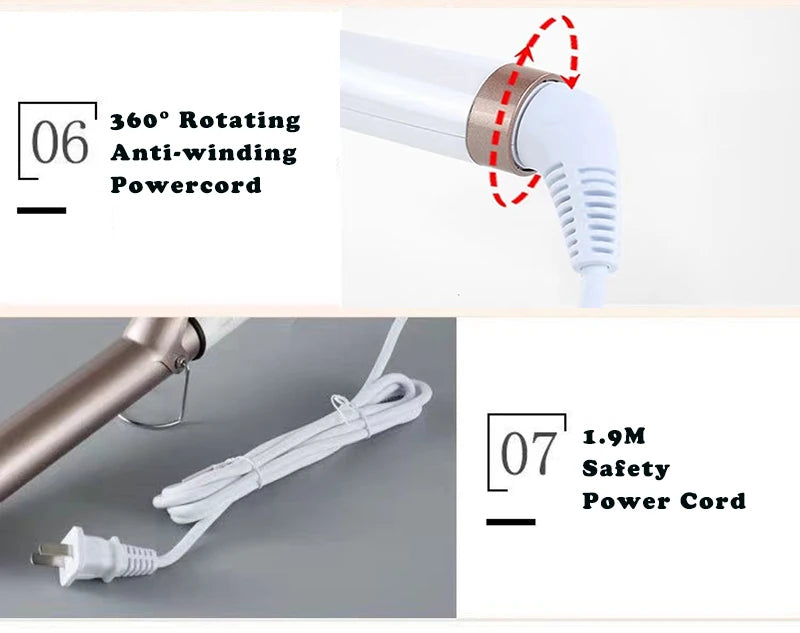 Ceramic Hair Curler - Electric Curling Iron With LCD Temperature Display & Tourmaline Barrel - ZOOMNSTORE