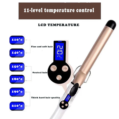 Ceramic Hair Curler - Professional 9mm to 38mm LCD Curling Iron Wand with Tourmaline Barrel - ZOOMNSTORE