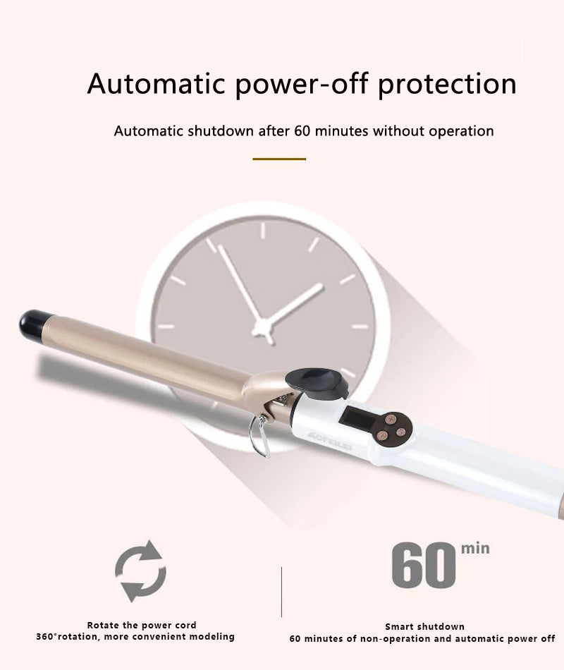 Ceramic Hair Curler - Professional 9mm to 38mm LCD Curling Iron Wand with Tourmaline Barrel - ZOOMNSTORE