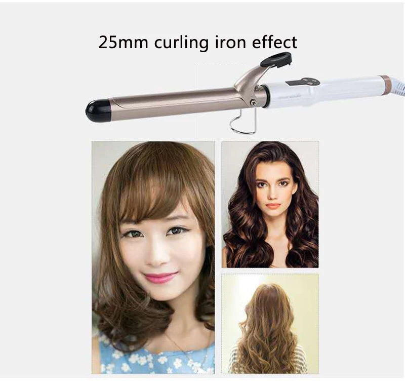 Ceramic Hair Curler - Professional 9mm to 38mm LCD Curling Iron Wand with Tourmaline Barrel - ZOOMNSTORE