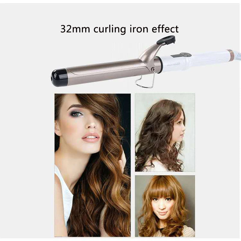 Ceramic Hair Curler - Professional 9mm to 38mm LCD Curling Iron Wand with Tourmaline Barrel - ZOOMNSTORE