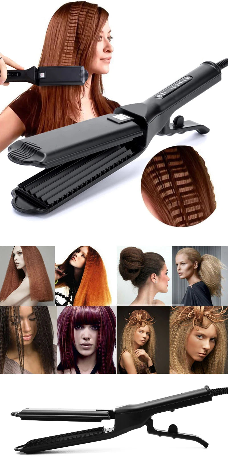 Ceramic Hair Curler - Tourmaline Ceramic Iron Wave Hair Curler With Digital Temperature - ZOOMNSTORE